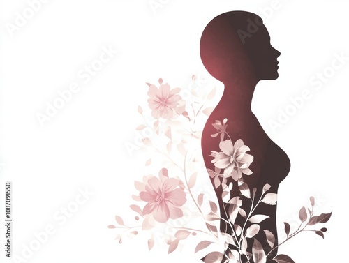 A serene silhouette of a woman embraced by vibrant flowers, symbolizing feminism, empowerment, and harmony with nature
