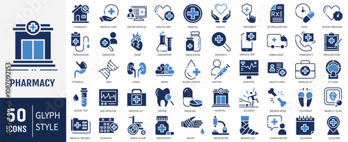 Pharmacy Icon collection set. Containing healthcare, medical, hospital, health, medicine and others. Vector Illustartion