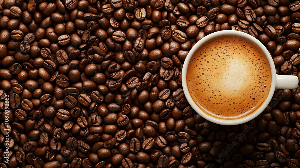 Black Coffee Cup with Roasted Beans Black Coffee Cup with Roasted Beans