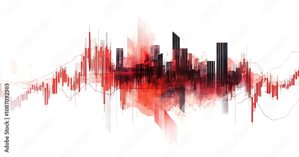 Fototapeta premium Red stock market graph going down isolated