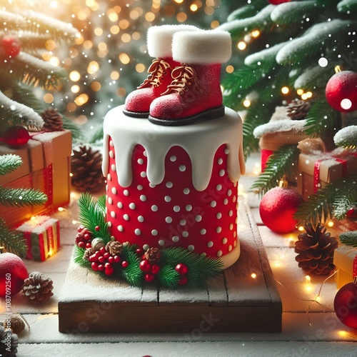 christmas cake with santa boots photo