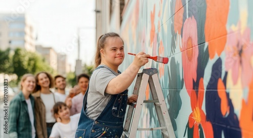 Obraz na płótnie Community art project, diversity inclusion, outdoor mural painting, social cohesion w salonie