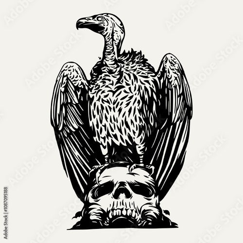 Vulture and skull head illustration photo