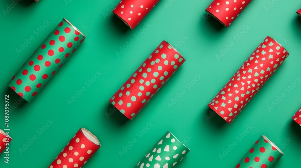 Christmas gift wrapping paper rolls on green background, christmas background
Christmas gift wrapping paper rolls on green background, christmas background
