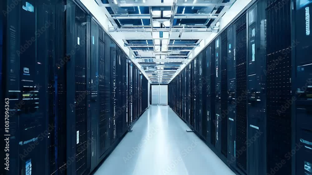 4K cutting edge technology modern storage systems room system network database cyberspace hardware three-dimensional abstract ai blue business cloud communication computer computing connection cyber