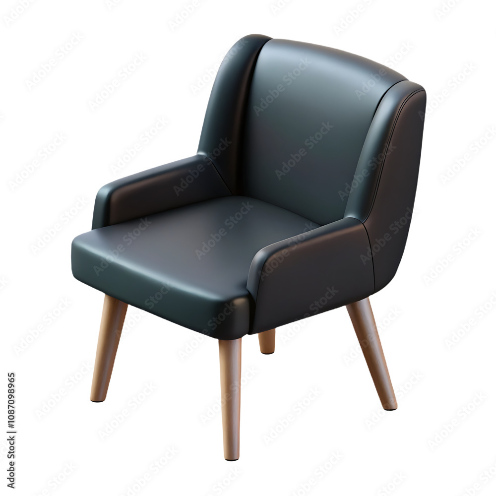 3d black armchair icon isolated on transparent  background