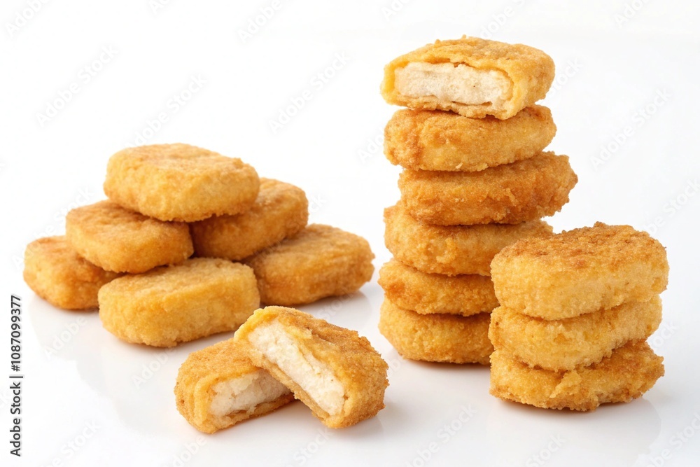 Crispy chicken nuggets isolated on white background Crispy chicken nuggets isolated on white background