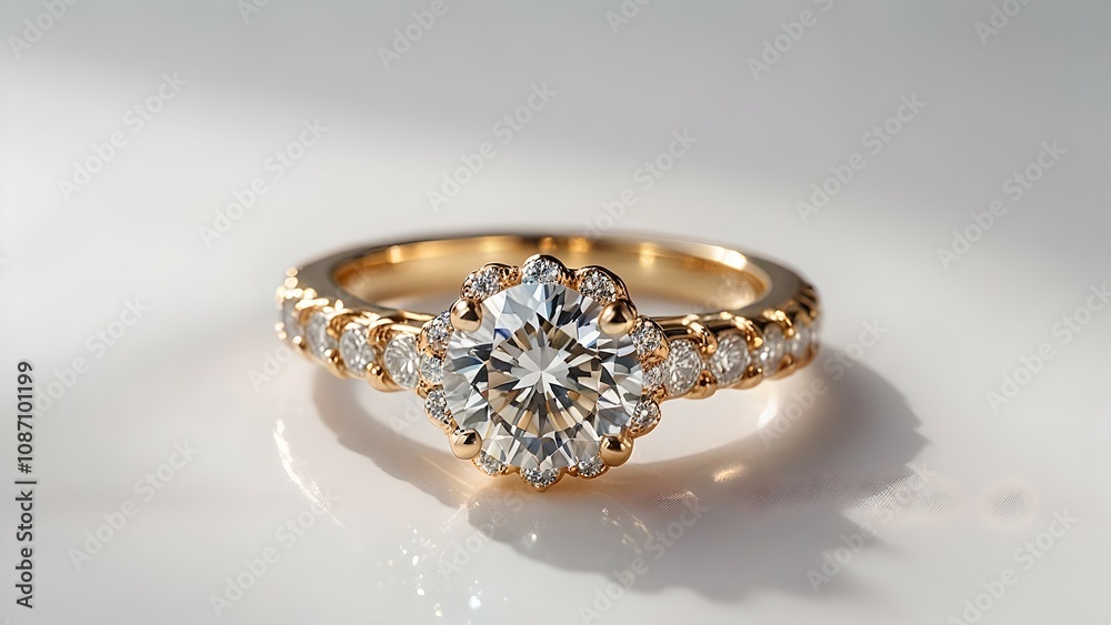 Wedding ring sparkly lady's ring stunning close-up of a diamond engagement ring with a brilliant round-cut center stone, flanked by smaller diamonds on the band, set against a sleek Wedding ring sparkly lady's ring stunning close-up of a diamond engagement ring with a brilliant round-cut center stone, flanked by smaller diamonds on the band, set against a sleek