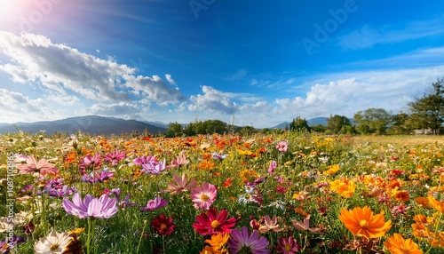 A colorful flower field can be a tranquil escape from daily life.   photo