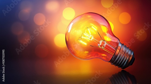 Close-up of a lightbulb glowing with creative energy, surrounded by vibrant colors, symbolizing innovation and inspiration, isolated on a dark background.