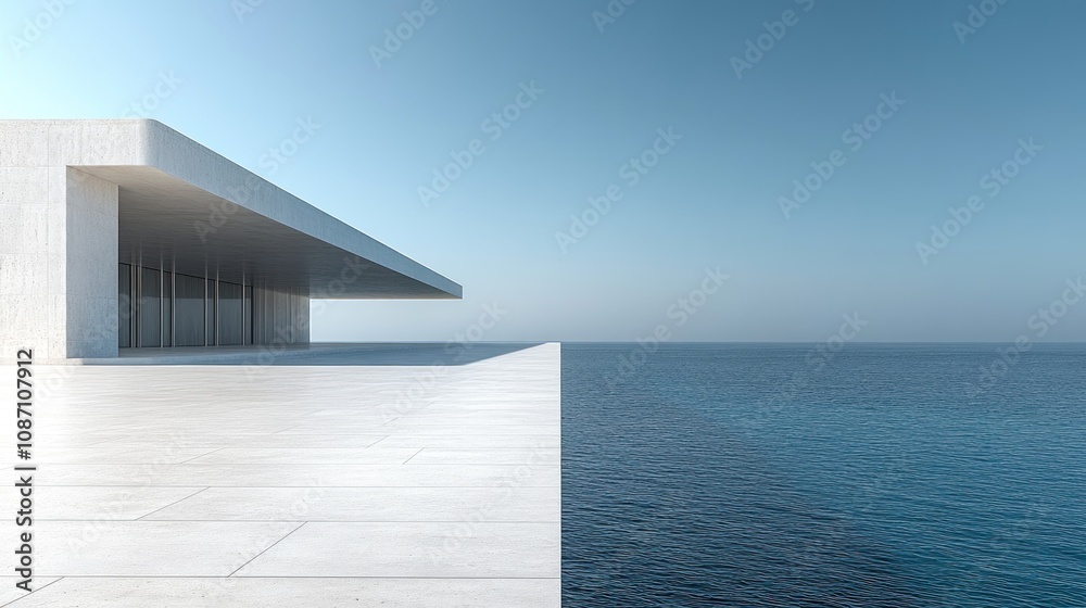 Fototapeta premium Minimalist architecture with a serene ocean view.