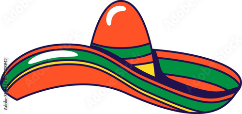 Vector graphic illustration of sombrero in cartoon style. Stylish retro headdress. Headwear for party or carnival. The icon is perfect for web design, decorative elements, print, stickers, or social m