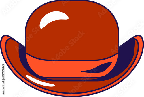 Vector graphic illustration of bowler hat in cartoon style. Headwear for party or carnival. The icon is perfect for web design, decorative elements, print, stickers, or social media. The image is isol