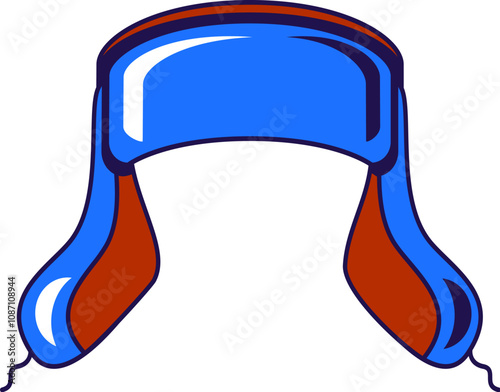 Vector graphic illustration of warm winter hat with ear flips in cartoon style. Headwear for cold season. The icon is perfect for web design, decorative elements, print, stickers, or social media. The