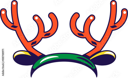 Vector graphic illustration of reindeer headband in cartoon style. Headwear for party or carnival. The icon is perfect for web design, decorative elements, print, stickers, or social media. The image 