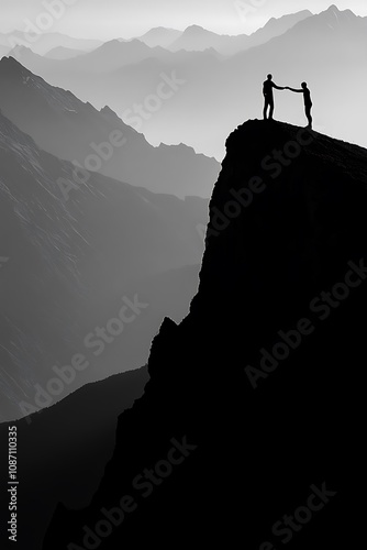 Two Silhouettes Reach Across Mountaintop Gap photo