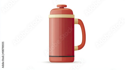 Red and Cream Thermos with a Black Band and a Handle