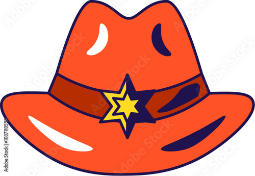 Vector graphic illustration of sheriff hat in cartoon style. Headwear for party or carnival. The icon is perfect for web design, decorative elements, print, stickers, or social media. The image is iso
