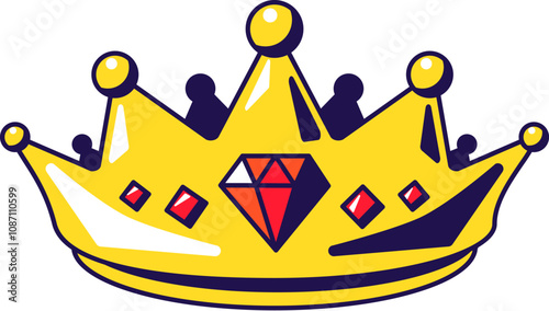 Vector graphic illustration of luxury crown in cartoon style. Headwear for party or carnival. The icon is perfect for web design, decorative elements, print, stickers, or social media. The image is is