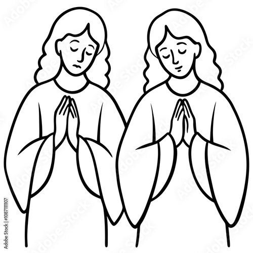 pair of angels pray with hands folded