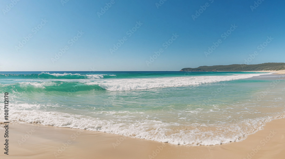 Pristine Beach with Giant Wave Against Clear Blue Sky Pristine Beach with Giant Wave Against Clear Blue Sky