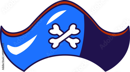 Vector graphic illustration of pirate hat with bones decoration in cartoon style. Headwear for party or carnival. The icon is perfect for web design, decorative elements, print, stickers, or social me