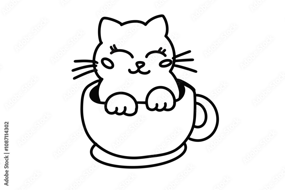 Vector illustration in manga style of a kitten inside a mug Vector illustration in manga style of a kitten inside a mug