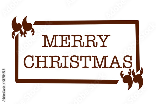 Vector stamp 'Merry Christmas' with quotation marks shaped like reindeer