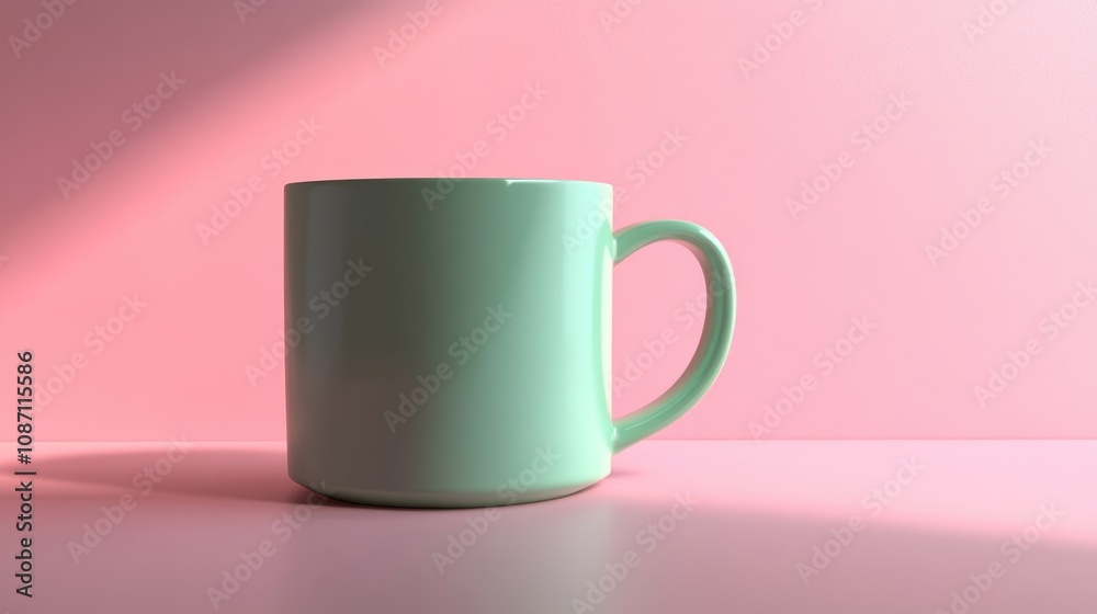 Pastel green coffee cup featuring a smooth finish, set against a soft pink backdrop, creating a minimalistic and charming aesthetic. Pastel green coffee cup featuring a smooth finish, set against a soft pink backdrop, creating a minimalistic and charming aesthetic.