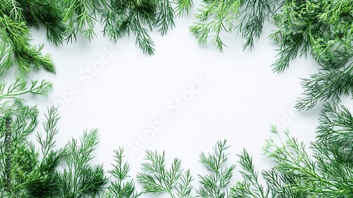 Isolated on white background dill sprigs fanned out delicately with a focus on their soft feathery leaves and side empty space for text Stockphoto style