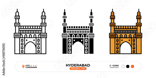 Hyderabad Line Icon. Telangana India, Silhouette, Color Symbol, Editable Stroke.