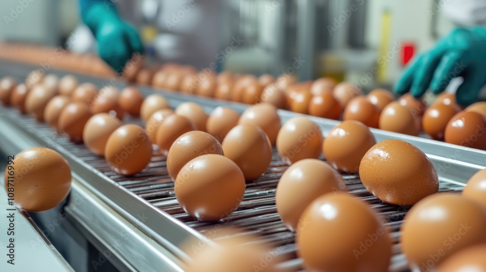 Eggs Moving Along A Conveyor Belt Eggs Moving Along A Conveyor Belt