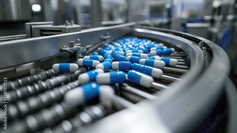Pill Production Line in a Pharmaceutical Factory Pill Production Line in a Pharmaceutical Factory