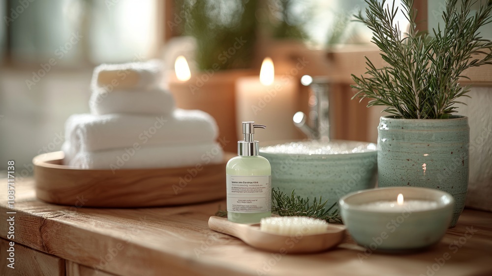 Relaxing Spa Scene with Natural Elements and Decor Relaxing Spa Scene with Natural Elements and Decor