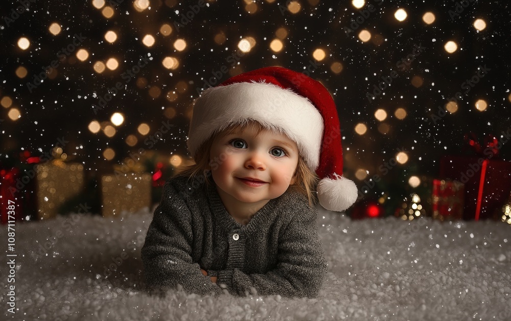 kid 1 year old in santa hat. Christmas background professional photo kid 1 year old in santa hat. Christmas background professional photo