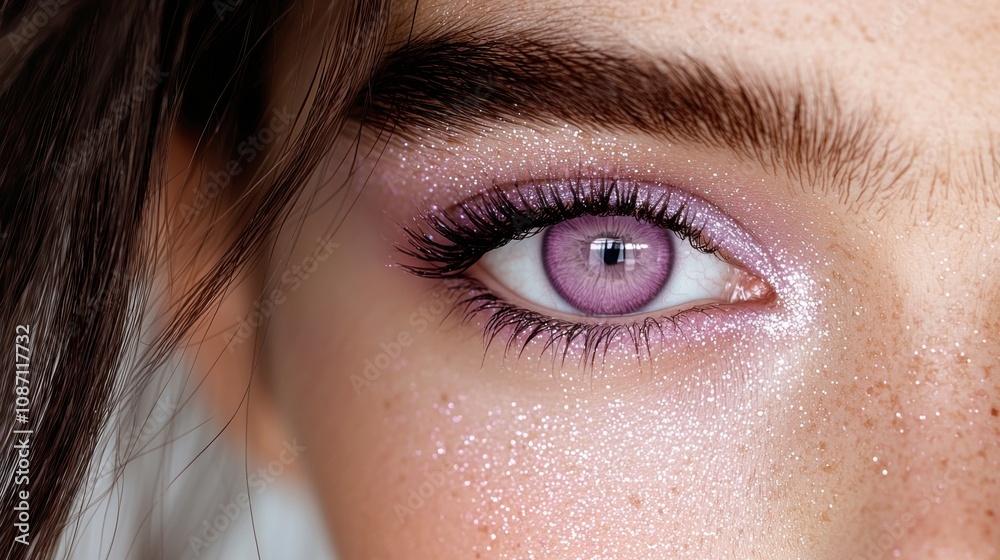 Fototapeta premium A woman with purple eyeshadow and long brown hair