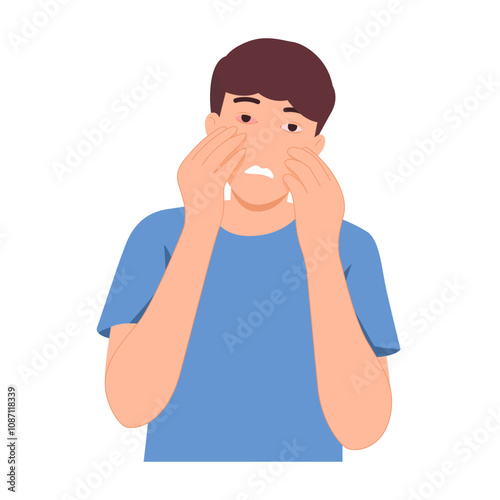 Eye Infection. Allergic Conjunctivitis. Red Eye Inflammation From Rubbing. Cornea, Blepharitis. Vector illustration