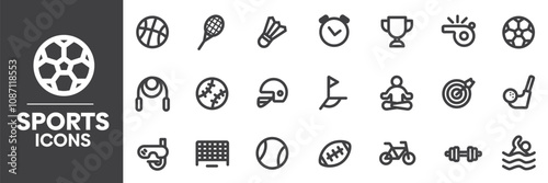 Sports Icons Set, Containing All Sports Icons Outlines, Vector Illustration Collection Editable eps10