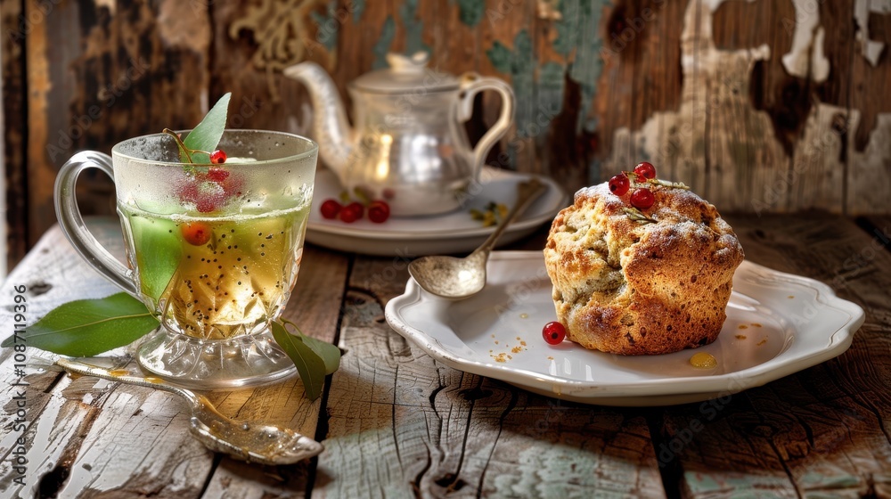 Refreshing Matcha Green Tea Blended with Honey and Topped with Red Berries, Perfect for Afternoon Delight and Cozy Gatherings
