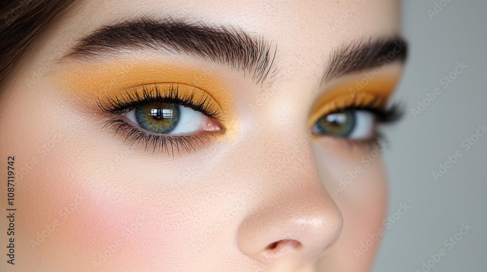 Naklejka premium A woman with green eyes and yellow eyeshadow