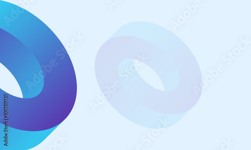 An abstract, modern artwork featuring two intertwined torus shapes with a gradient color scheme ranging from deep blue to vibrant purple