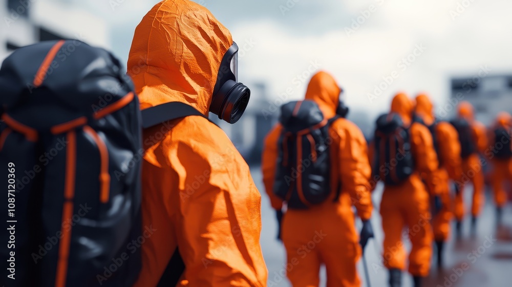 Fototapeta premium Medical team in hazmat suits disinfecting streets, epidemic control, 3D illustration