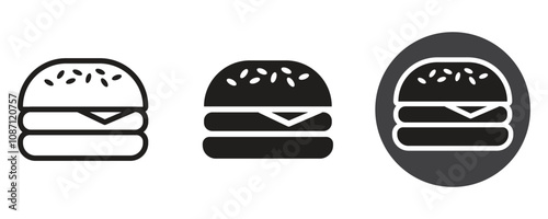 Hamburger line icon vector set, burger icon vector set in three different style isolated on white background.