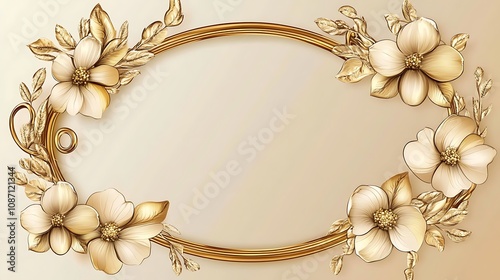 Golden Floral Frame with Cream Flowers