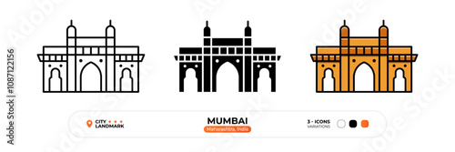 Mumbai Line Icon. Maharashtra_India, Silhouette, Color Symbol, Editable Stroke.