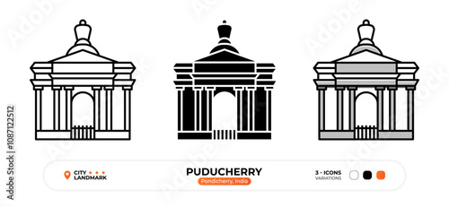 Puducherry Line Icon. Pondicherry India, Silhouette, Color Symbol, Editable Stroke.