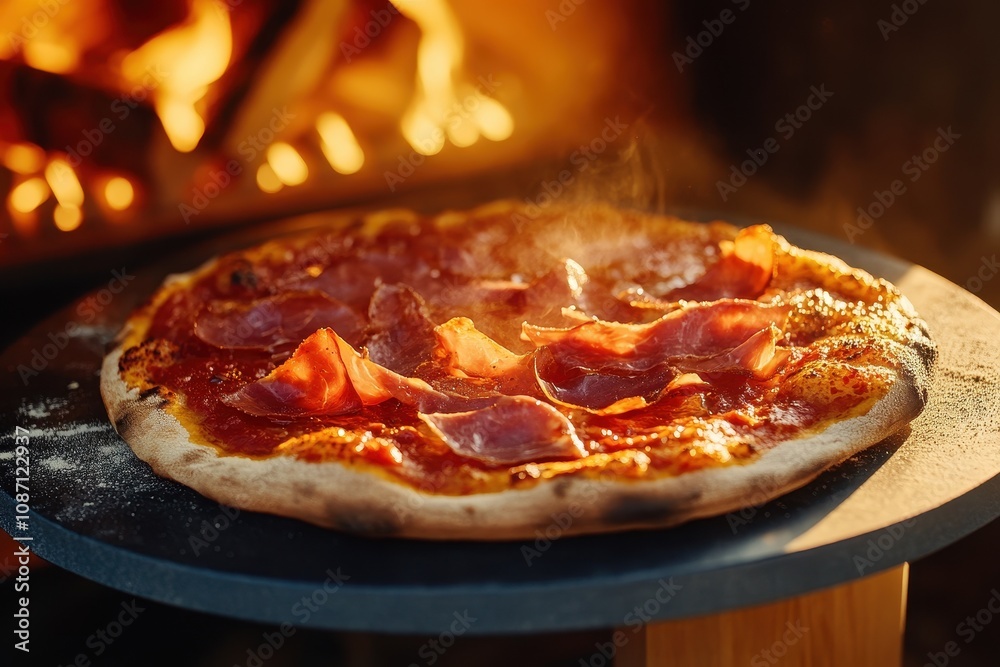 Delicious crispy thin crust pizza topped with prosciutto, baked to perfection on a stone for ultimate flavor. Delicious crispy thin crust pizza topped with prosciutto, baked to perfection on a stone for ultimate flavor.