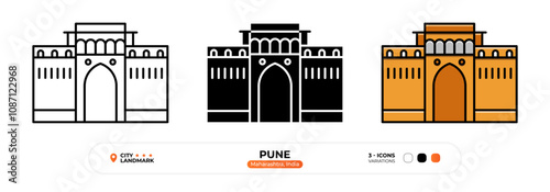 Pune Line Icon.Maharashtra India, Silhouette, Color Symbol, Editable Stroke.