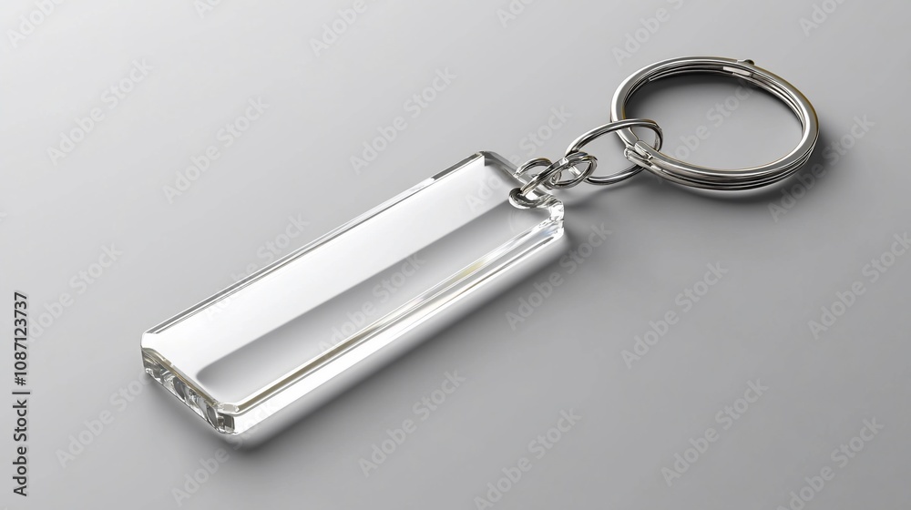 Clear glass keychain with silver ring isolated on white background. Clear glass keychain with silver ring isolated on white background.