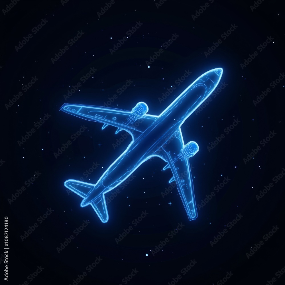 Futuristic Airplane in a Starry Digital Sky Futuristic Airplane in a Starry Digital Sky